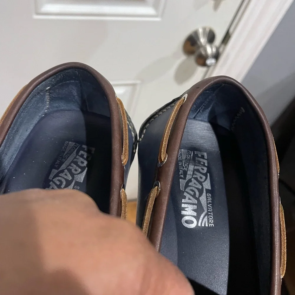 Rare Salvatore Ferragamo Driving Shoes Blue/Tan Sz 10.5 D - Picture 8 of 16